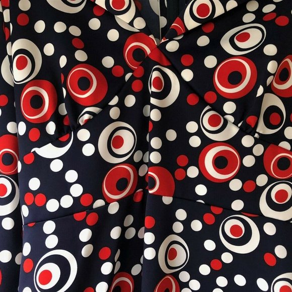70's maxi dress red white blue polka dot geometric - Picture 4 of 8